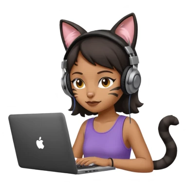 black girl who works remotely through a laptop with cat ear headphones sticker