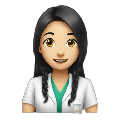 asian young girl with long black hair working in a pharmacy sticker