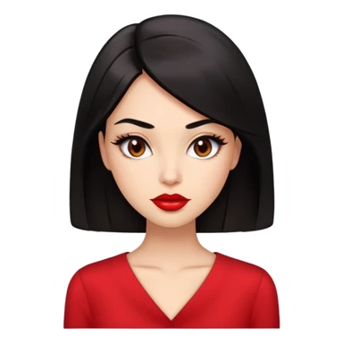 Glamorous young woman with defined features, expressive brown eyes, full lips with red lipstick, light brown complexion, sleek black hair, wearing a red blouse sticker
