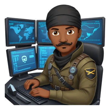 african-american mustache mercenary black asymmetrical ninja hacker terminal command center sticker
