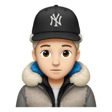 Cappellino New Era New York nero e persona con giubbotto di pecora grigio la pelliccia anche dove la zip sticker