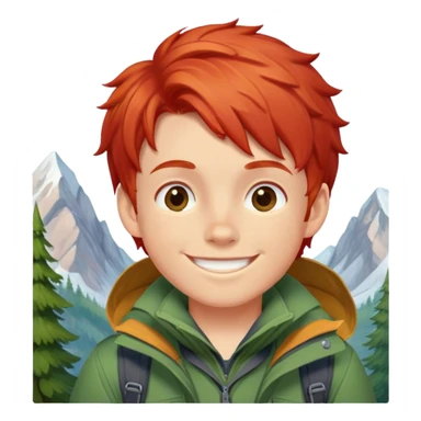smiled boy's mountain clothes whit red hair without panorama sticker