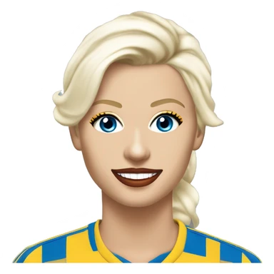 Jesse Maley pretty older white Swedish looking Playboy model looking with Blue eyes, a sexy smile, with big Red lips and almond shaped eyes with long eyelashes, platinum blonde blonde, pixie haircut and golden skin and Leeds united shirt and badge sticker