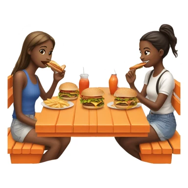 four girls eating burgers around an orange picnic table  sticker