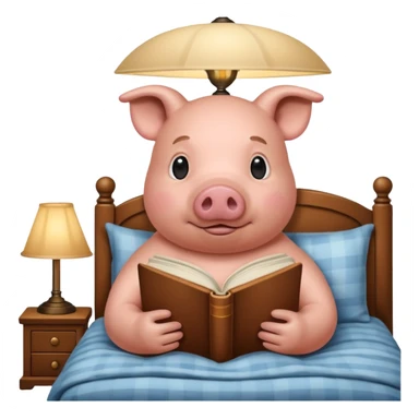 pig reading in bed with retro light lamp next to it sticker