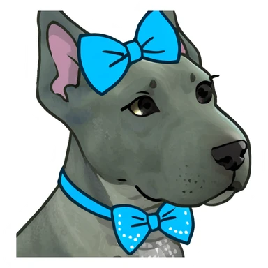 Blue Great Dane dog with a sparkly bow on its ear, 3D style sticker