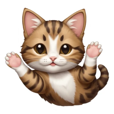 dark brown tabby and white kitten in funny positions stretched our upside down with eyes closed sticker