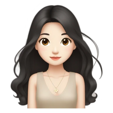 cute singaporean-chinese girl in Muji beige dress with straight long black hair and van cleef clover necklace sticker