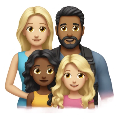 man with black hair and beard with three young daughters with blonde hair sticker
