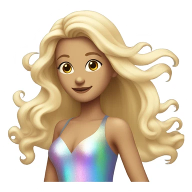 Dancing blonde girl long hair in an iridescent dress sticker