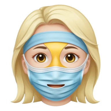 make me an emoji of a character with a tear wearing a smile face mask sticker