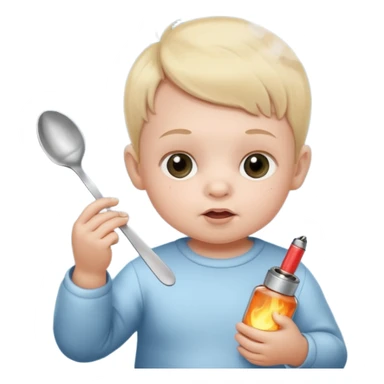 Baby with a spoon in one hand and lighter in the other with smoke coming off the spoon.  sticker
