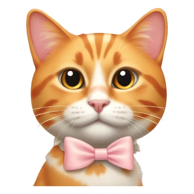 A orange cat with a very light pink bow on its left ear sticker