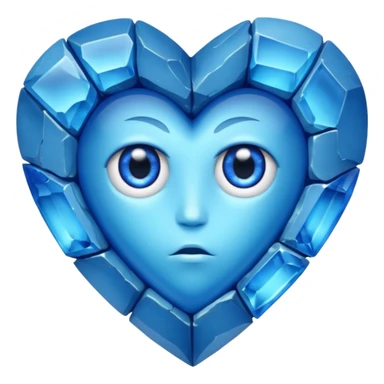 very sharp very broken broken blue gem mineral , multiple irregular chunks, very shiny with two eyes and heart shaped thousand edges sticker