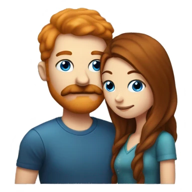 Dark ginger man with a moustache and blue eyes kissing brunette girl with brown eyes   sticker