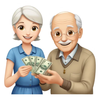 Kind elderly grandfather giving money to young adult woman who needs financial help, supportive family moment sticker