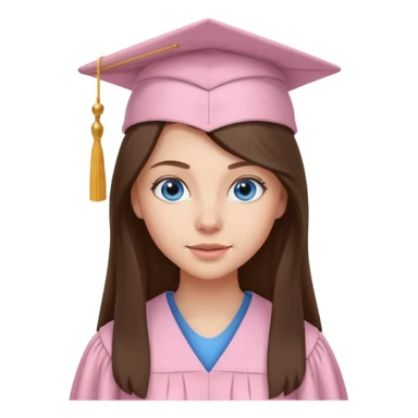 young brunette girl long hair, blue eyes and light pink gown and cap university graduate sticker