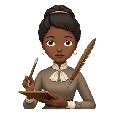 Jane austin writing with a quill in hand, make her black sticker