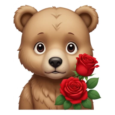 Cute bear with sad  puppy dog eyes holding roses   🥹with this emoji expression  sticker
