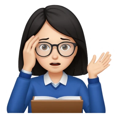 A dark-haired student panics during an exam, covering her face with her hands and not knowing what to do. sticker