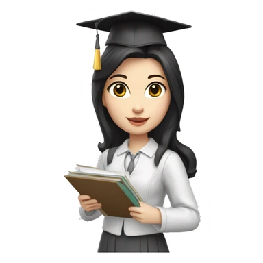pale skin girl graduate student with middle length black hair,wearing graduate black cap, gray eyes, White classical jacket, blouse, Gray skirt holding a color palette in the hands sticker