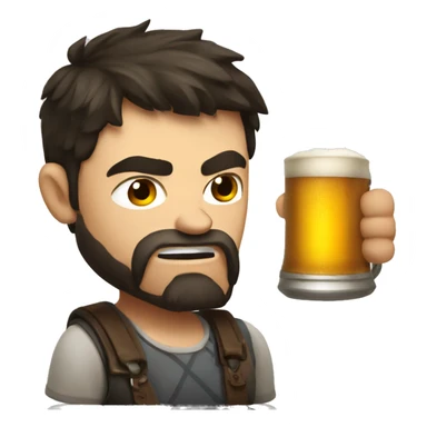 Young angry Russian guy with dark hair and beard holding a mug of beer  sticker