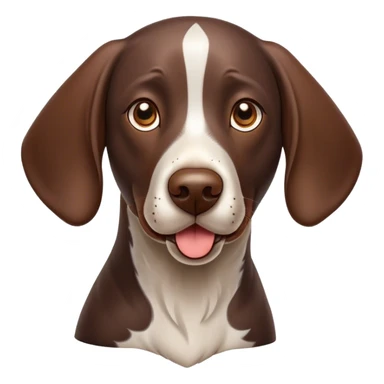 Cinematic Cute German Pointer Portrait Emoji, Playful and charming, soft brown and white tones, Simplified yet expressive features, highly detailed, glowing with a warm, friendly glow, high shine, joyful and loyal, stylized with a touch of whimsy, curious and alert, soft glowing outline, capturing the essence of a playful pup ready for adventure, so endearing it feels like it could jump out of the screen and wag its tail! sticker