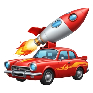 car with a rocket engine on the trunk with fire coming out of it sticker