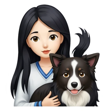  asiatic girl with long black  hair and border collie sticker