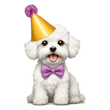White Maltipoo wearing birthday hat sticker