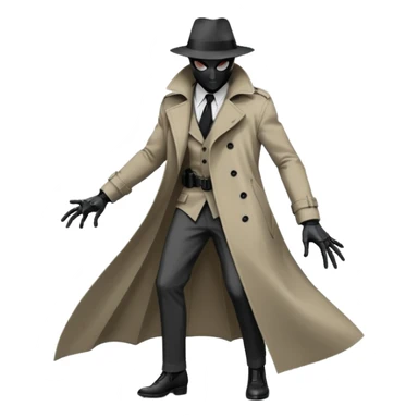 Die-cut sticker of Spider-Noir, monochrome black and grey palette, trench coat fluttering, 1940s detective aesthetic. Sharp edges, heavy shadows, white border, isolated on white background, high detail. sticker