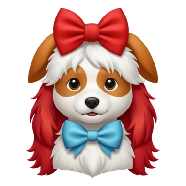 very red long haired white dog with a bow on hair sticker