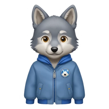 Wolf pup with soft fur and alert ears, jacket, half body, standing sticker