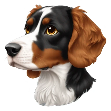 Tri color french Brittany with black coat. Wavy. More black. Less white sticker