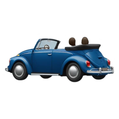 dark blue volkswagen coccinelle convertible with female dark hair driver sticker