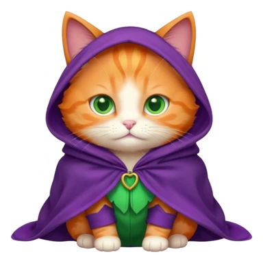 baby orange cat green eyes, in purple cloak sticker