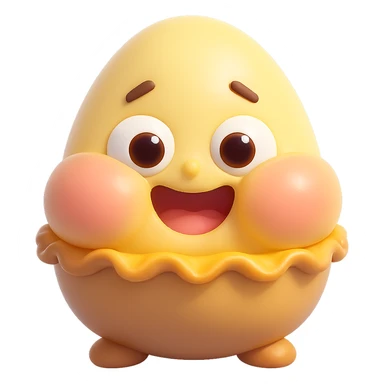 Make the cheeks even chubbier while keeping the cute 3D kawaii egg tart character style with a golden crispy tart shell, jiggly custard face, big watery eyes, expressive cartoon mouth, pastel color palette, comical exaggerated emotion, soft lighting, and glossy textures. Maintain transparent background and no text. sticker