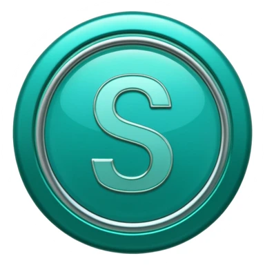 Create a custom emoji badge featuring a stylized, glossy letter “S”. Use the Platinum rank style from League of Legends: teal-green metallics, reflective surfaces, and a futuristic elegant frame. Vibrant and high readability.
 sticker