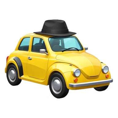 Low poly yellow car with a black hat sticker