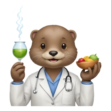 crea una nutria nutriologa con bata blanca diciendo gracias sticker