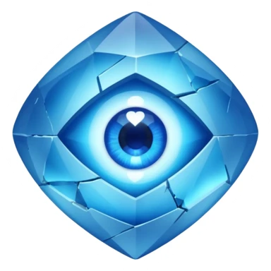 very sharp broken blue gem mineral , multiple irregular chunks, very shiny with two eyes and heart shaped sticker