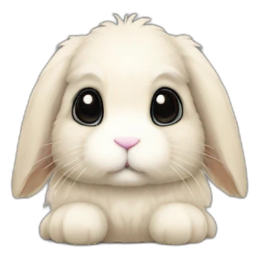 Fuzzy lop bunny with beige patches on the ears and back. He has a black patch on his eyes, between his eyes and on the right side of his nose. He is the hero of a profile called Pampuchowo. sticker
