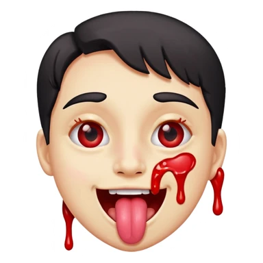 Spilt glue on their face but is happy and smiling with their tongue out but their eyes are red sticker