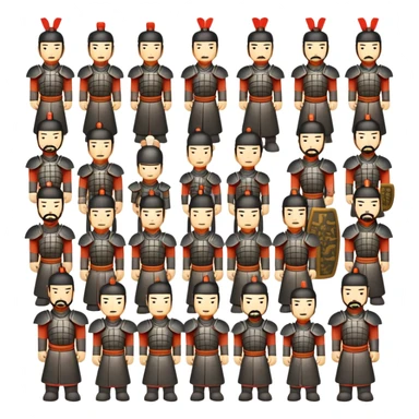 Terracotta Army Xi'an, simplified emoji style with bold outlines and bright colors, cartoon style ancient warrior statues sticker