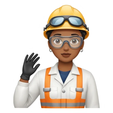 Black gender neutral factory worker in work uniform with gloves and safety goggles sticker