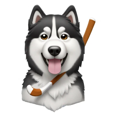 Black and White alaskan malamute with hockey stick sticker