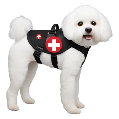 Bichon a service dog harness with a medical alert badge  sticker