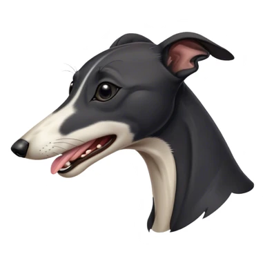 Cinematic Cute Yawning Black Greyhound Portrait Emoji, Head tilted slightly with a dramatic, wide-open yawn, showcasing a sleek black Fur with a polished finish, floppy ears slightly drooping, round dark eyes barely open in drowsy contentment, Simplified yet irresistibly adorable features, highly detailed, glowing with a soft, cozy glow, high shine, relaxed yet expressive, stylized with a touch of whimsy, bright and endearing, soft glowing outline, capturing the essence of a sleepy yet affectionate racer, so drowsy it feels like it could stretch out of the screen and curl up for a nap! sticker