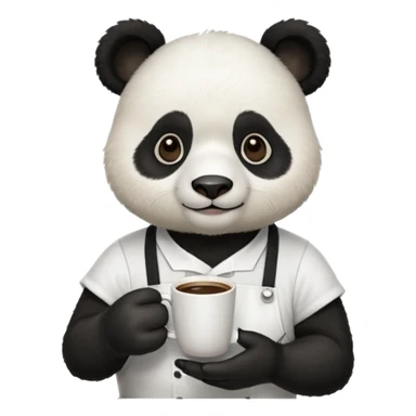 barista panda, wearing apron, holding coffee sticker