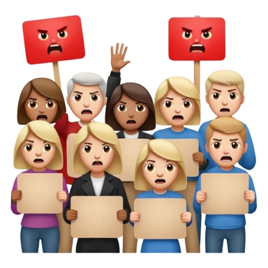 a crowd of people with angry faces and holding placards that read: we disagree sticker